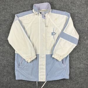 Innovations Windbreaker Mens Size M White Blue Snap Front Vintage 90s Jacket